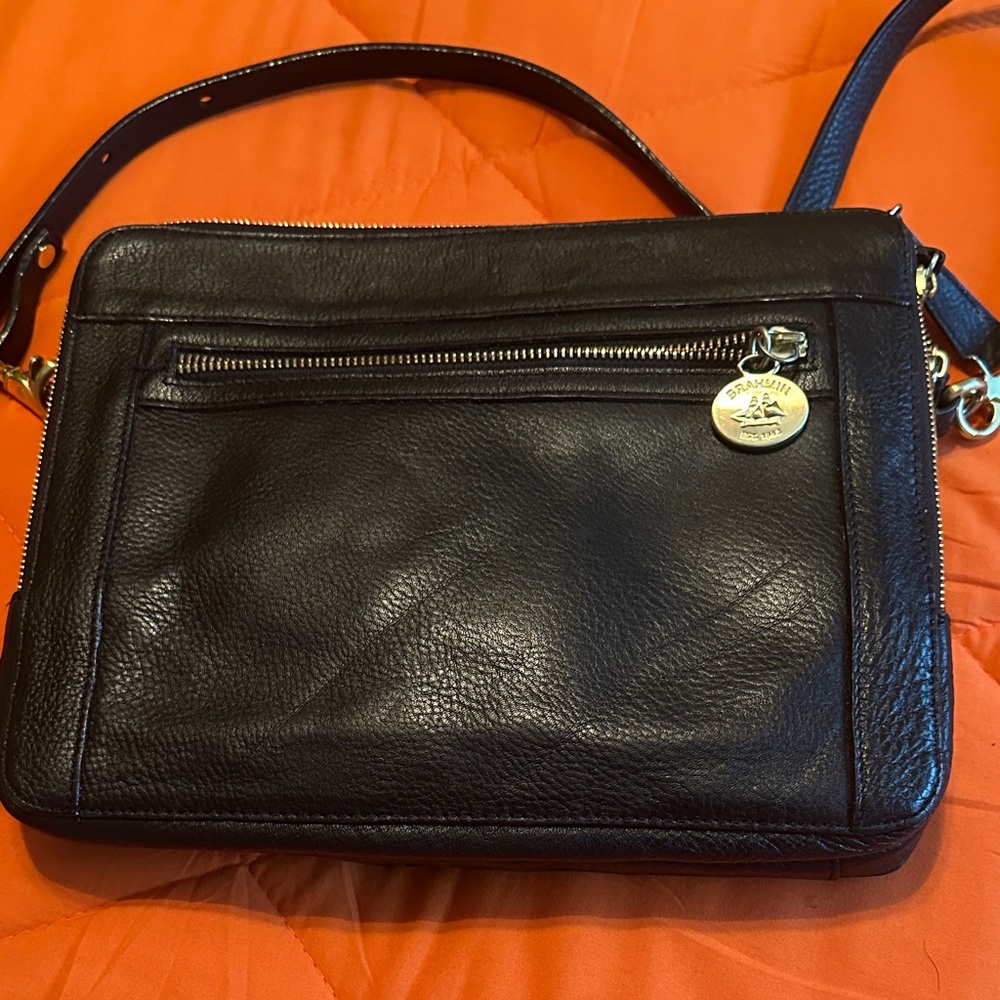 Brahmin Black Leather Crossbody Bag with Gold Hardware